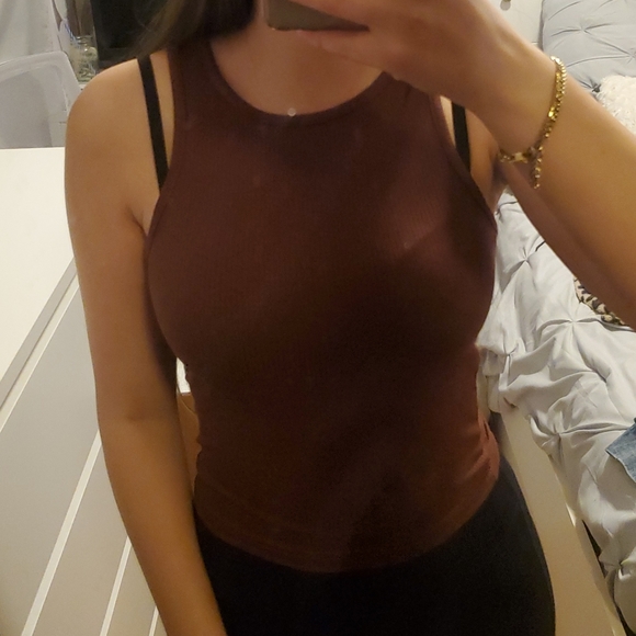 Coffe brown Solid crop tank top - Picture 2 of 2